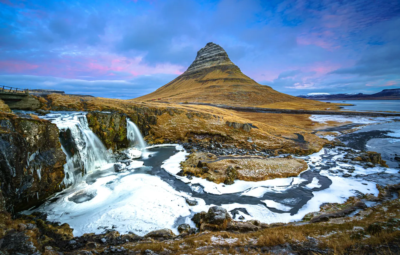 Фото обои гора, Исландия, Iceland, Kirkjufell, Snæfellsnes Peninsula