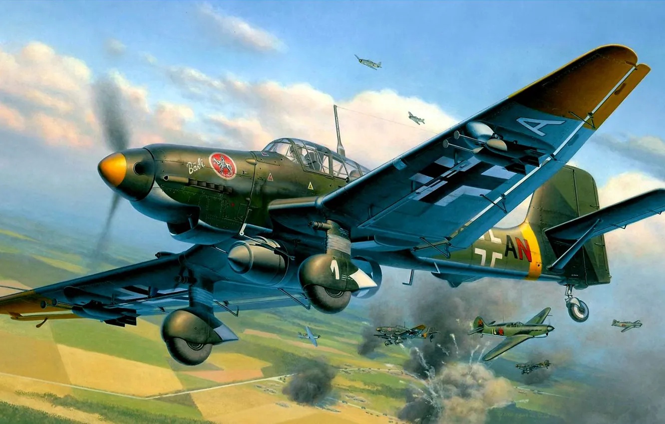 Фото обои рисунок, арт, пикирующий бомбардировщик, Junkers, Ju 87