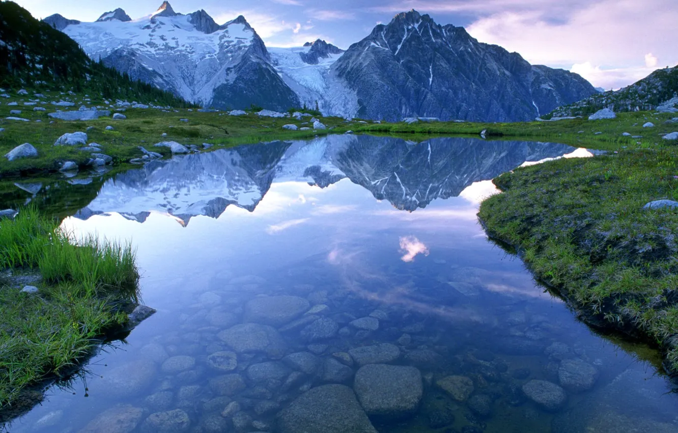 Фото обои небо, горы, озеро, камни