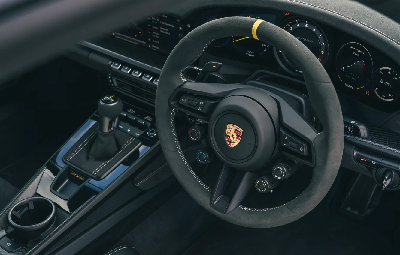 Фото обои 911, Porsche, logo, steering wheel, Weissach Package, Porsche 911 GT3 RS