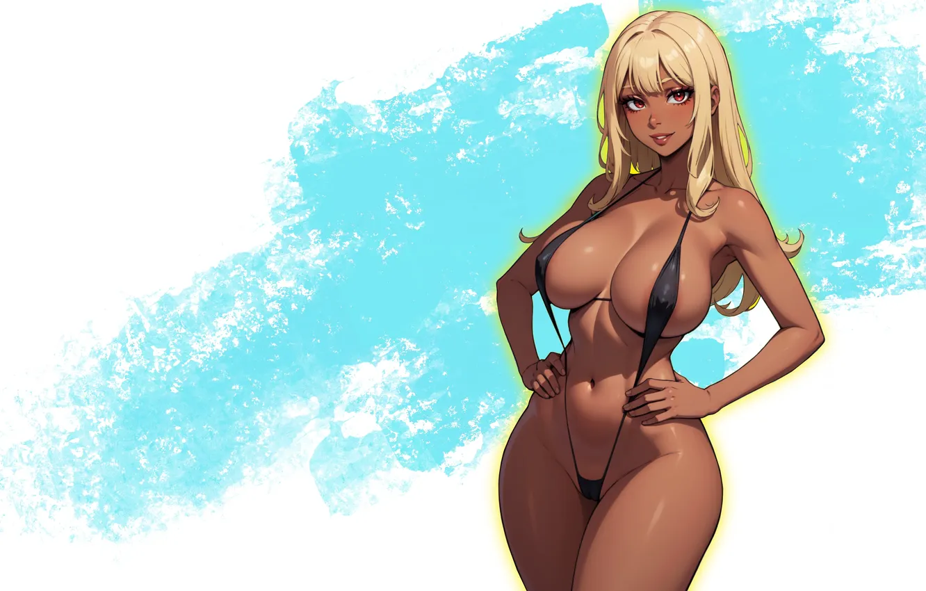Фото обои girl, hot, sexy, boobs, anime, blonde, breasts, big boobs
