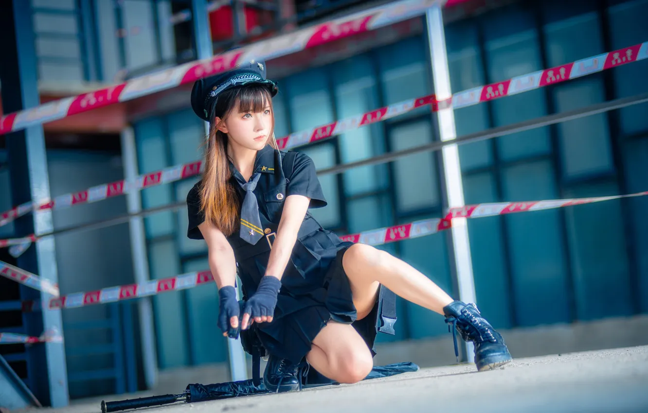 Фото обои Gun, Beautiful, Asian, Model, Umbrella, Woman, Weapon, Cute