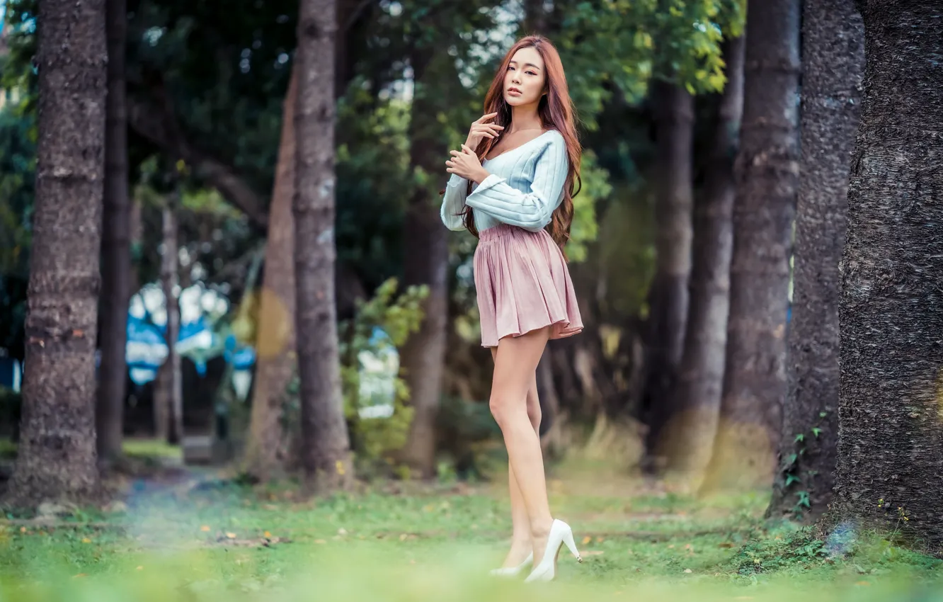 Фото обои лето, девушка, юбка, азиатка