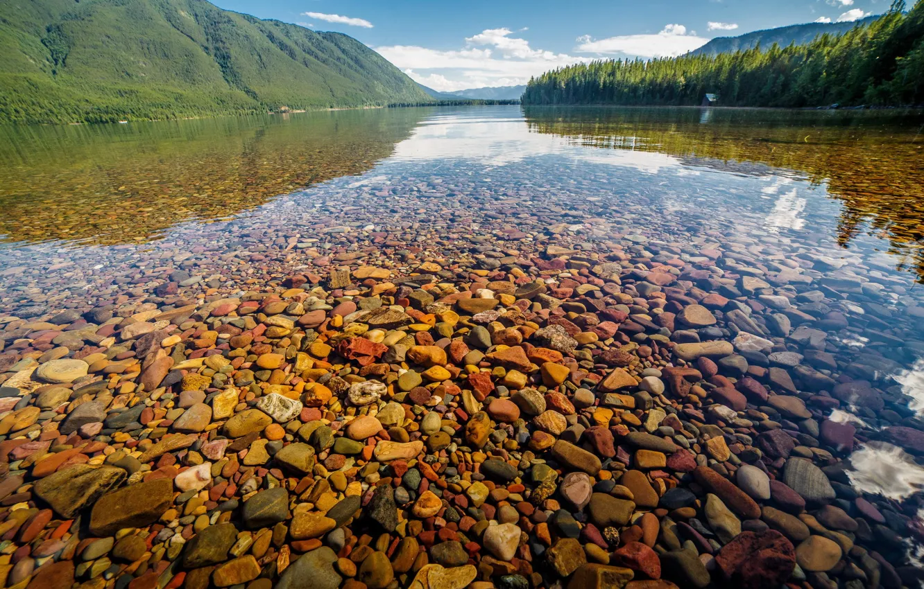 Фото обои вода, природа, озеро, камни, Nature, Landscape, Glacier National Park, Montana