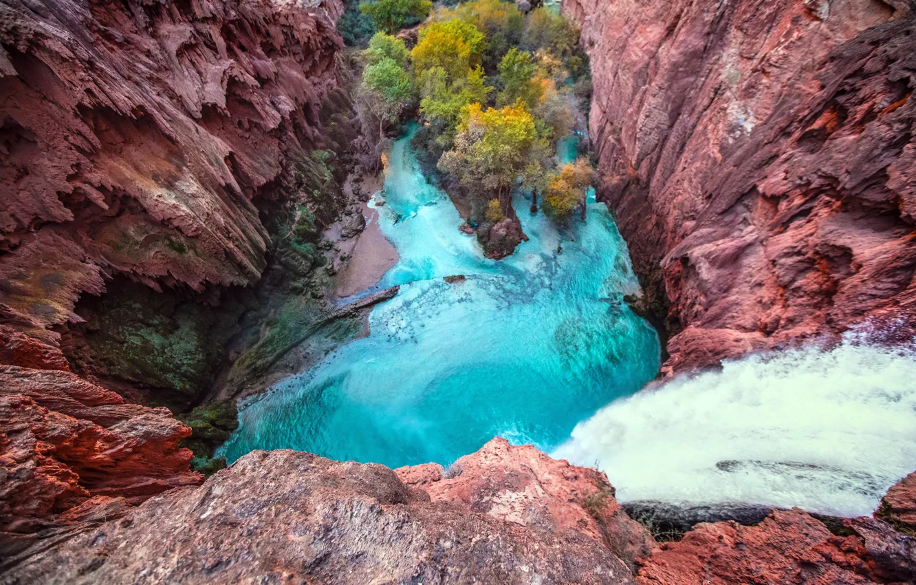 Фото обои Havasu Falls, River Supai, Cliff Valley