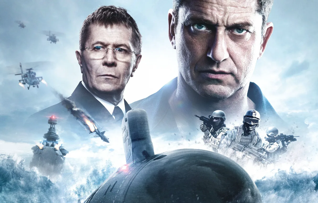 Фото обои Джерард Батлер, подводная лодка, Gerard Butler, Gary Oldman, Гэри Олдмен, Hunter Killer, Хантер Киллер, Джо …