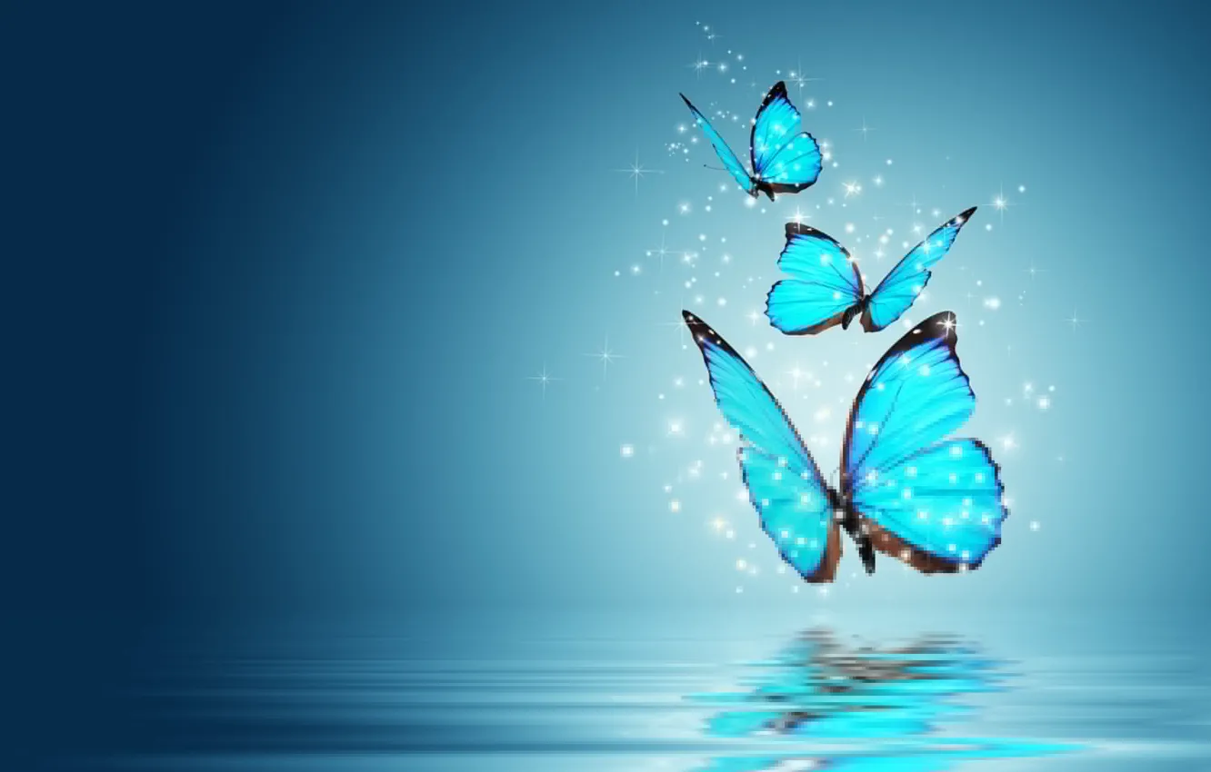 Фото обои бабочки, фон, голубой, волшебство, обои, бабочка, настроения, wallpaper