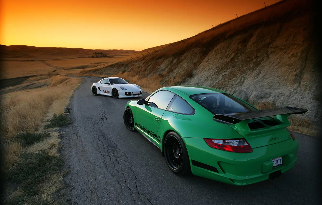 Фото обои закат, Porsche, GT-3