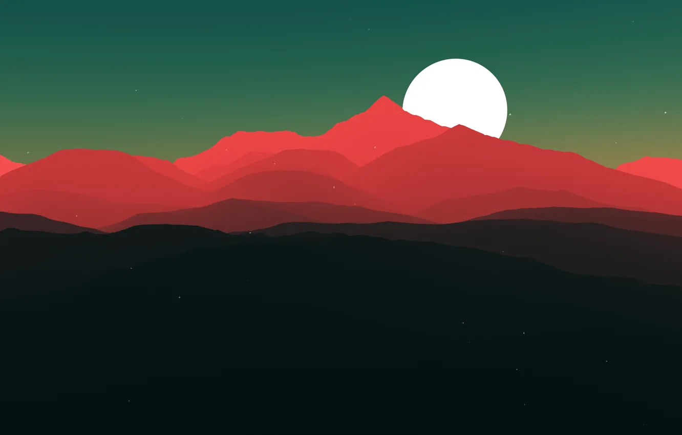 Фото обои закат, горы, красное, луна, яркое, Абстракция