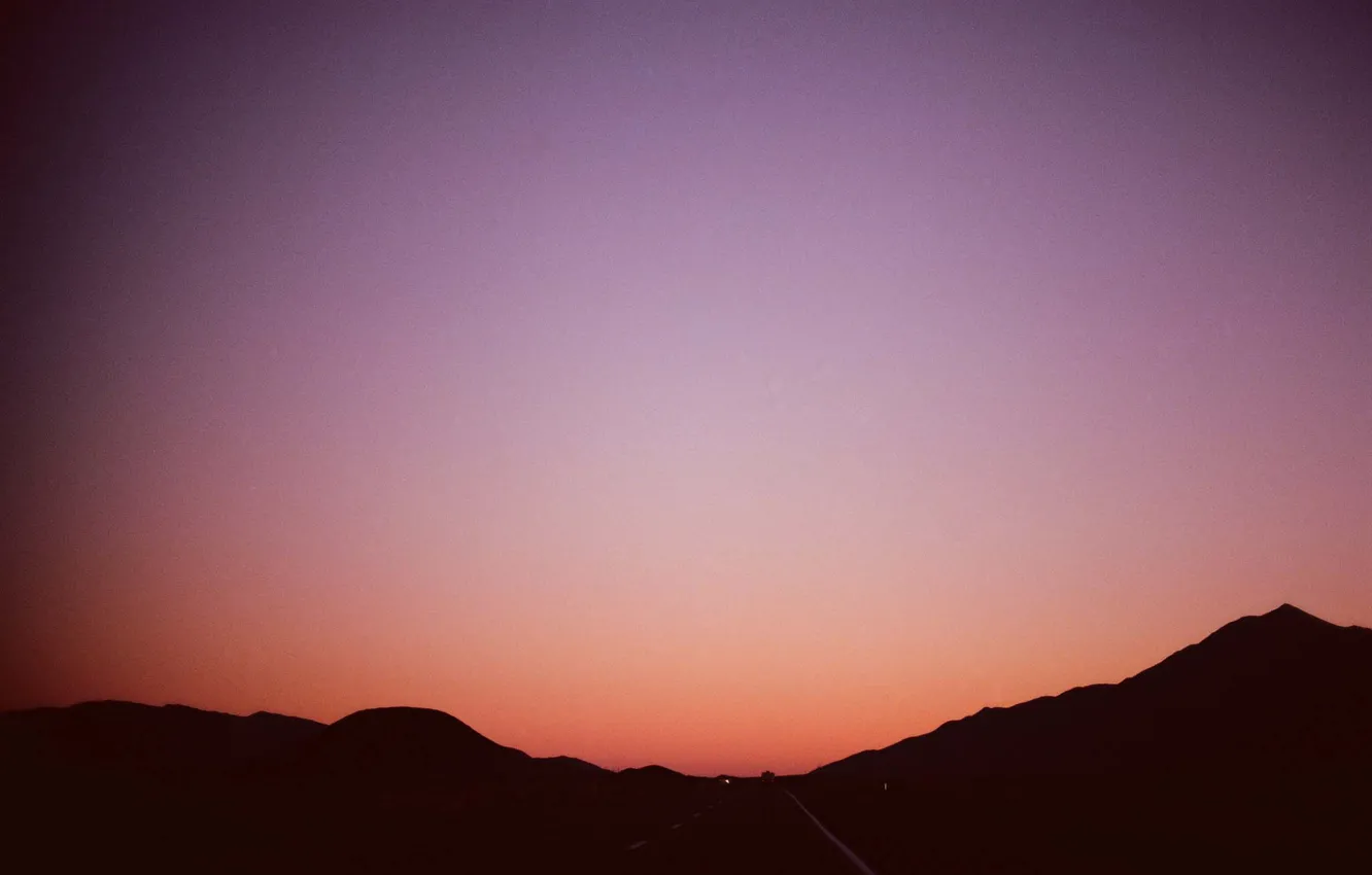 Фото обои twilight, road, sunset, hills, dusk, silhouettes