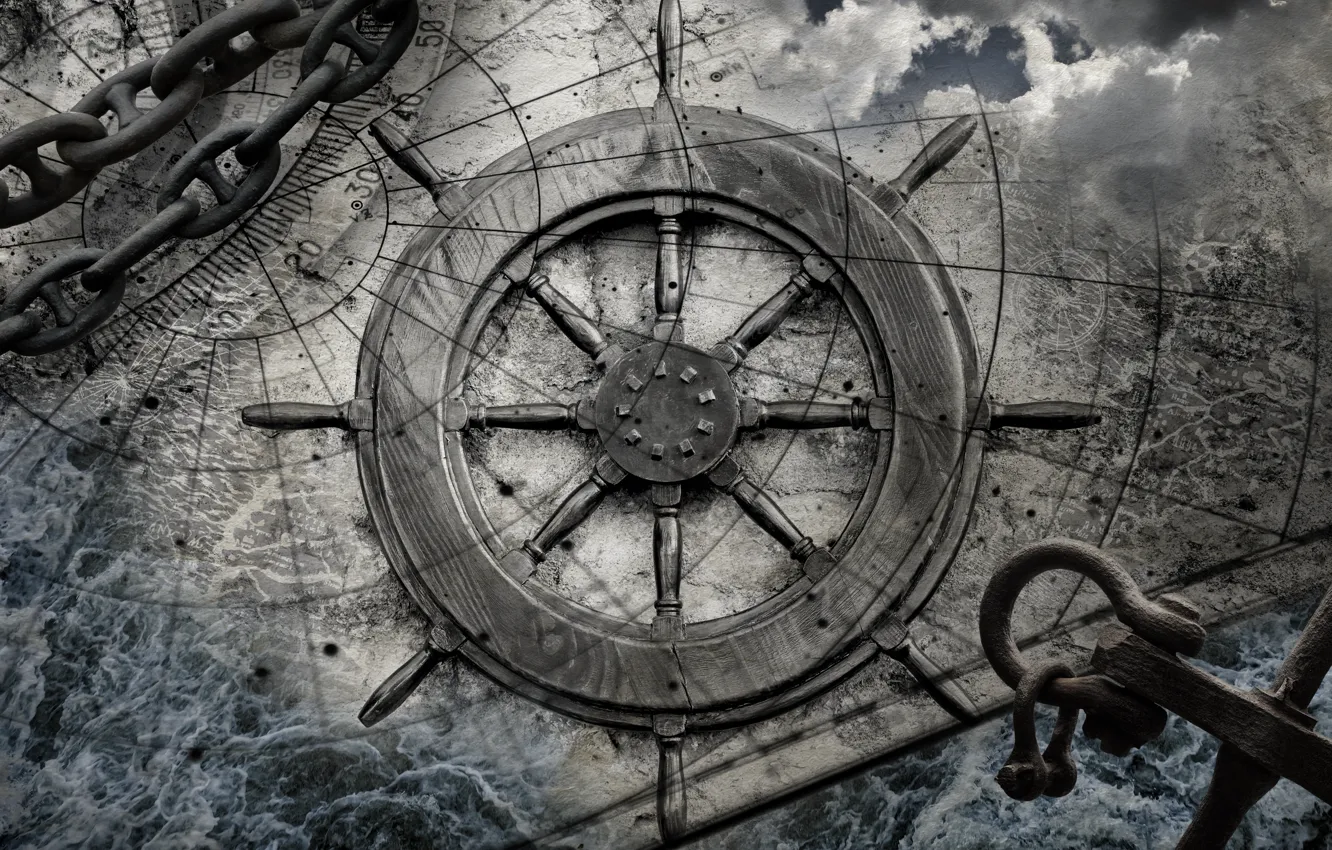 Фото обои wood, map, rudder