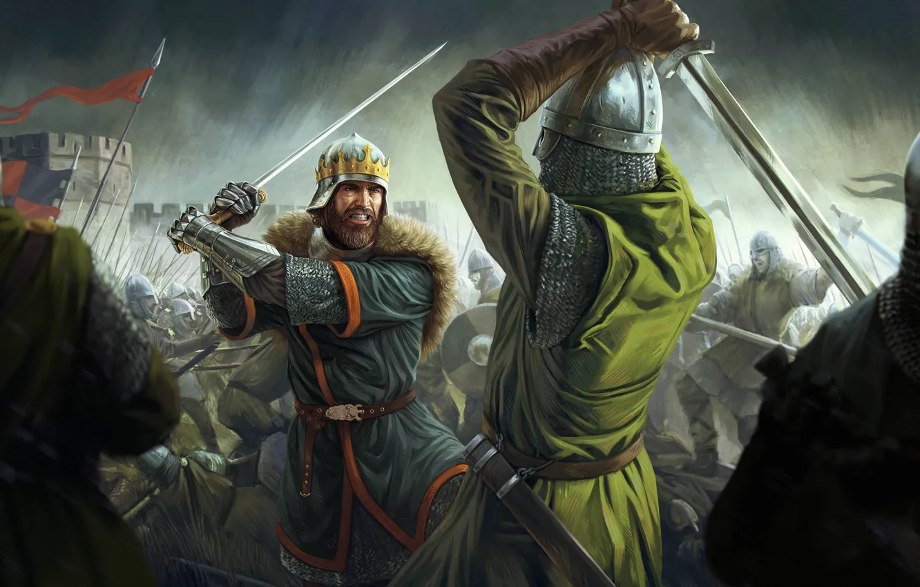 Фото обои sword, Total War, soldier, rain, war, crown, man, fight