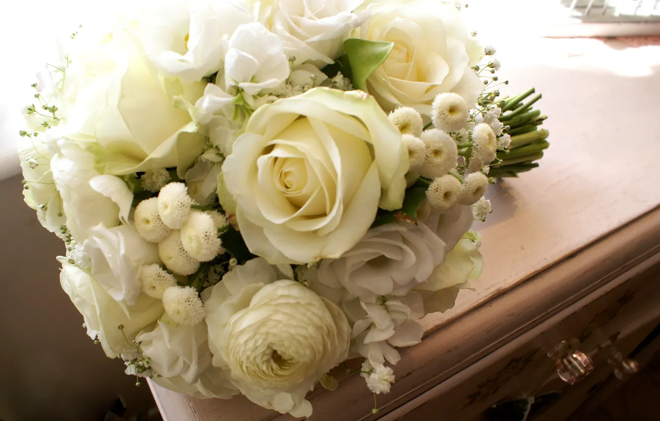 Фото обои цветы, букет, белые розы