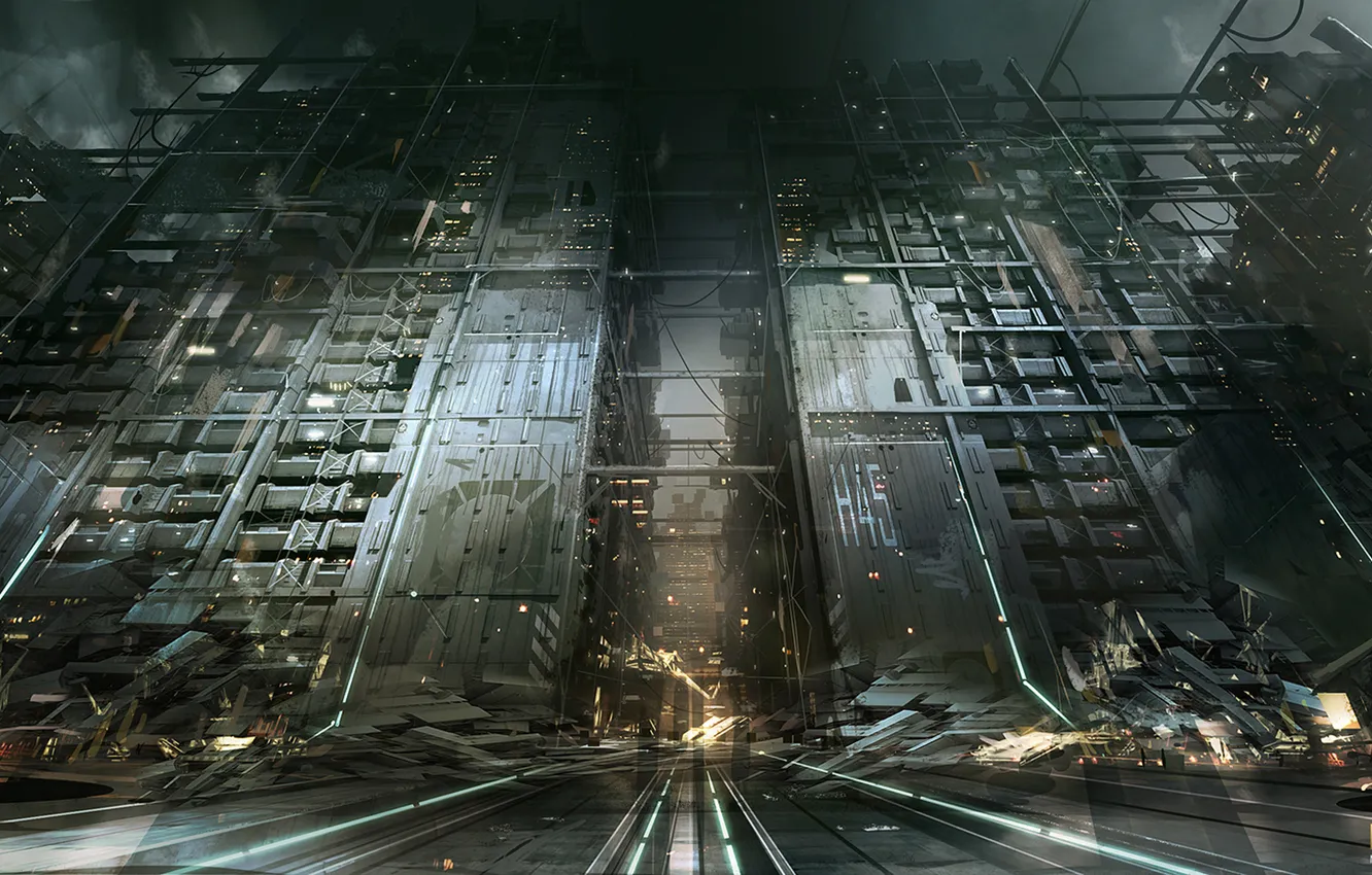 Фото обои город, concept, art, вход, deus ex, Deus Ex: Mankind Divided, golem city