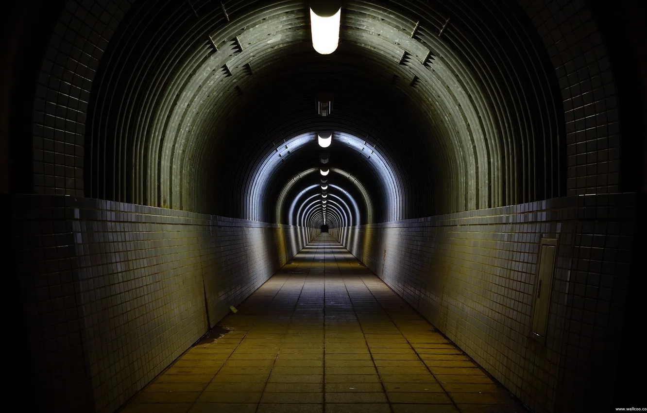 Фото обои плитка, даль, освещение, тунель