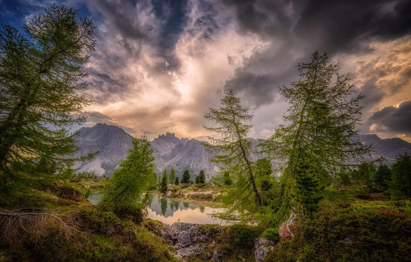 Фото обои горы, озеро, Италия, Доломиты