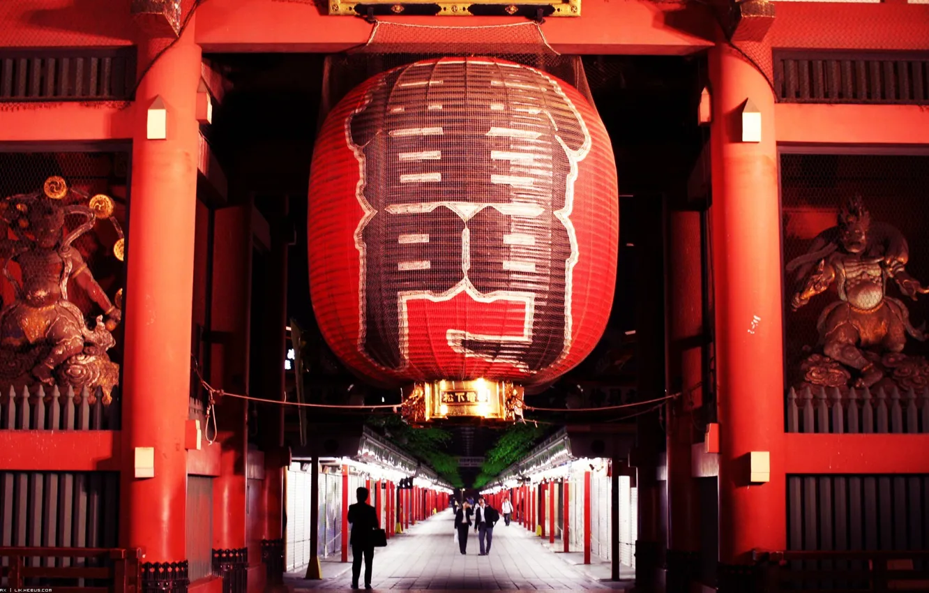 Фото обои красный, Япония, фонарь, Tokyo, Japan, статуи, Ворота Грома, храм Сэнсо-дзи