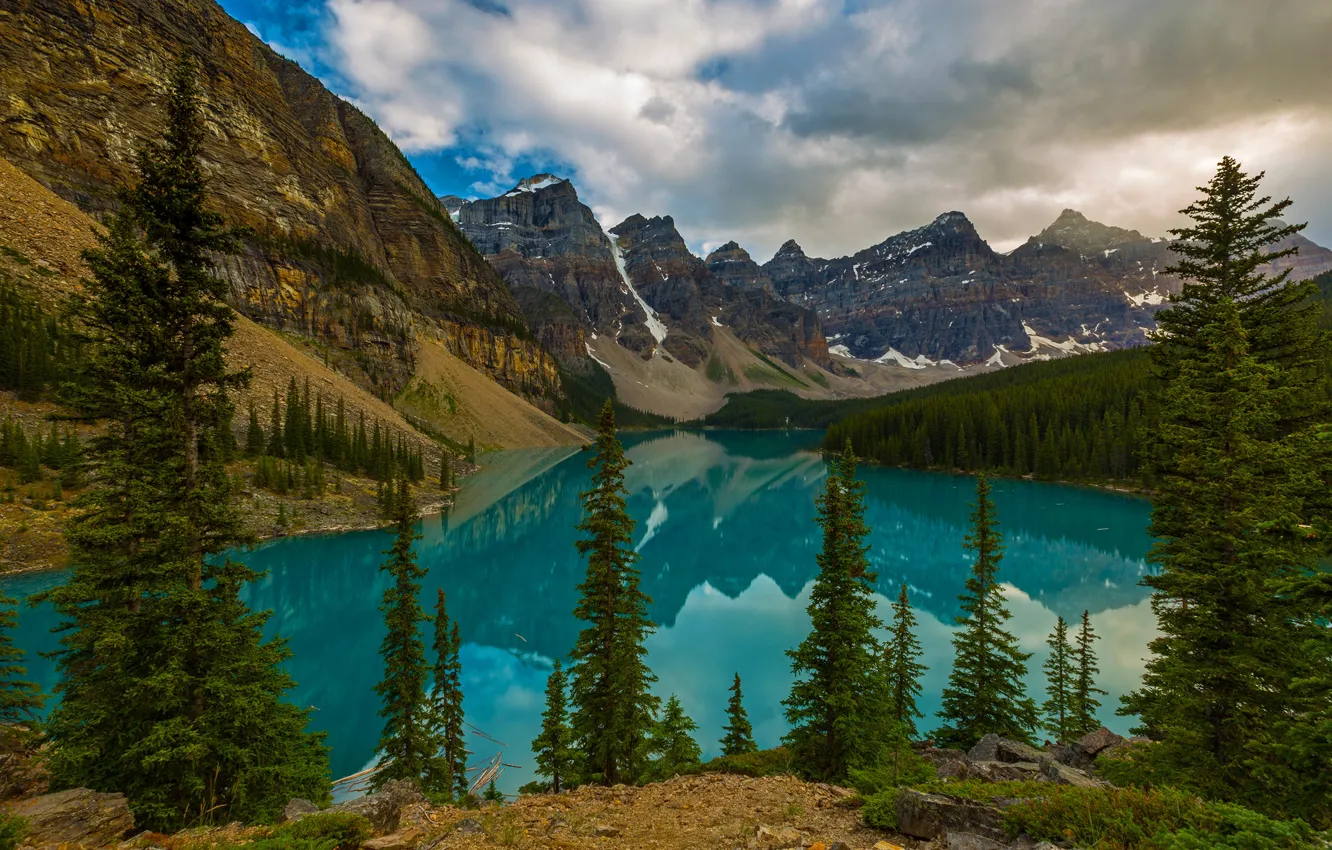 Фото обои лес, горы, озеро