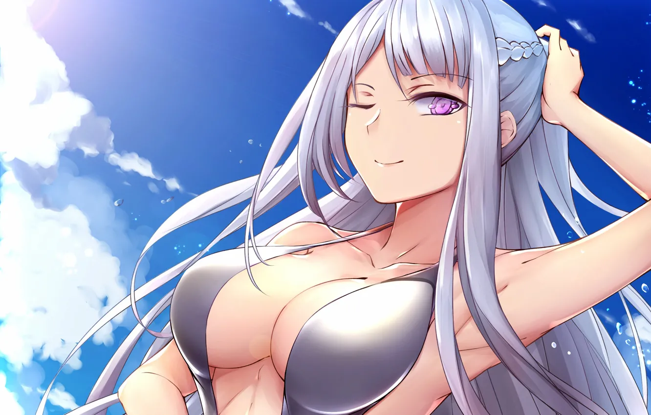 Фото обои girl, sexy, cleavage, long hair, boobs, anime, beautiful, pretty