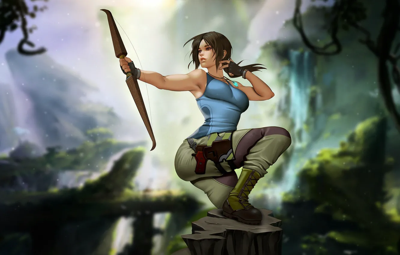 Фото обои Девушка, Рисунок, Tomb Raider, Арт, Красотка, Секси, Фигура, Lara Croft