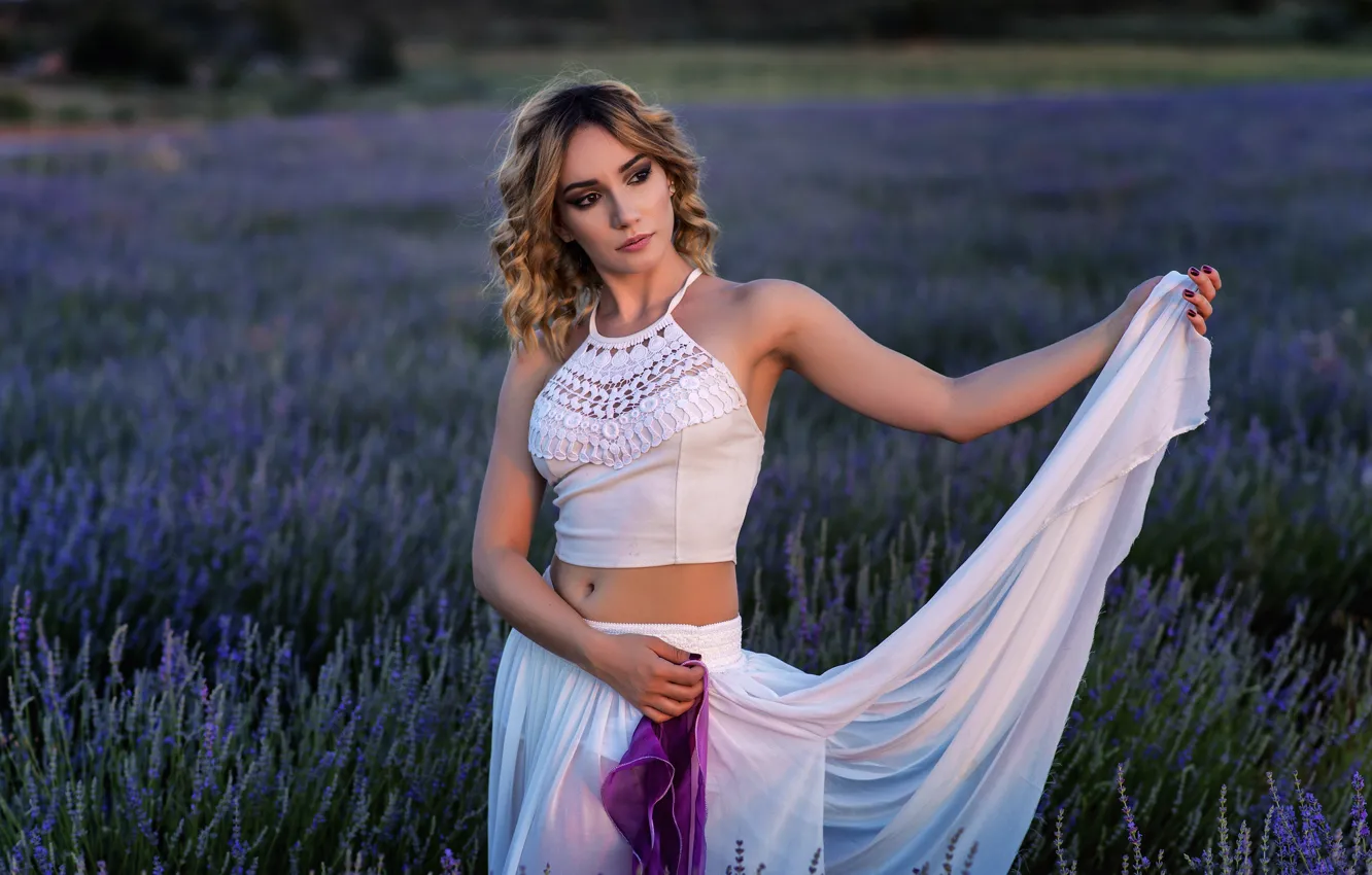 Фото обои поле, девушка, лаванда, Elena Rodriguez