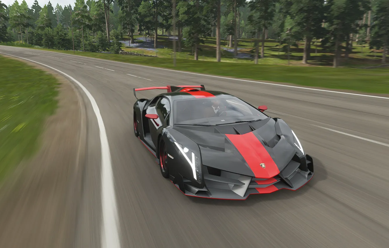 Фото обои car, road, trees, racing, Forza Horizon, CGI, video games, Lamborghini Veneno