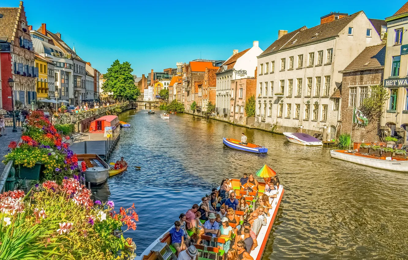 Фото обои Город, Канал, Бельгия, Архитектура, Путешествия, Гент