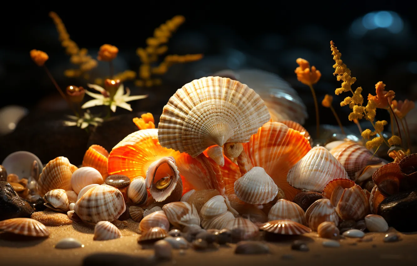 Фото обои море, пляж, океан, берег, ракушка, ракушки, морские ракушки, морская ракушка