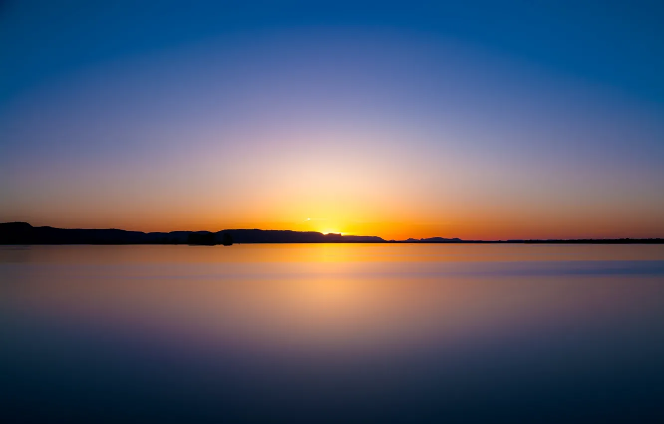Фото обои twilight, sunset, lake, dusk, reflection, silhouette, mirror, lakeshore