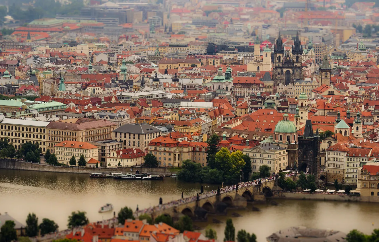 Фото обои здания, Прага, Чехия, панорама, Prague, Карлов мост, Czech Republic, Charles Bridge