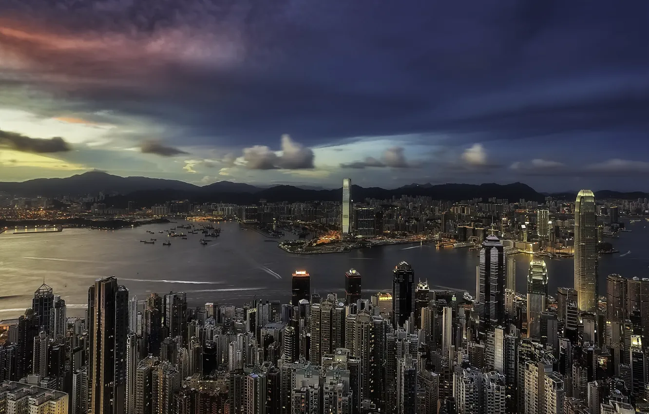 Фото обои закат, Hong Kong, Causeway Bay