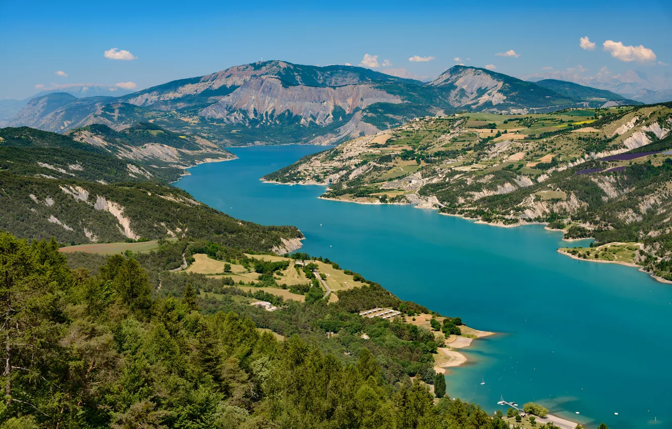 Фото обои горы, Франция, водохранилище, Serre-Poncon