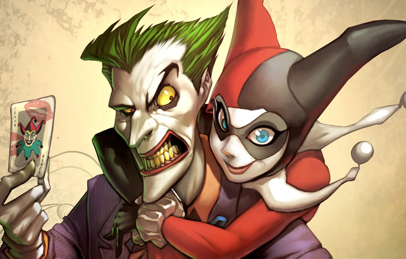 Фото обои карта, Joker, DC Comics, Harley Quinn