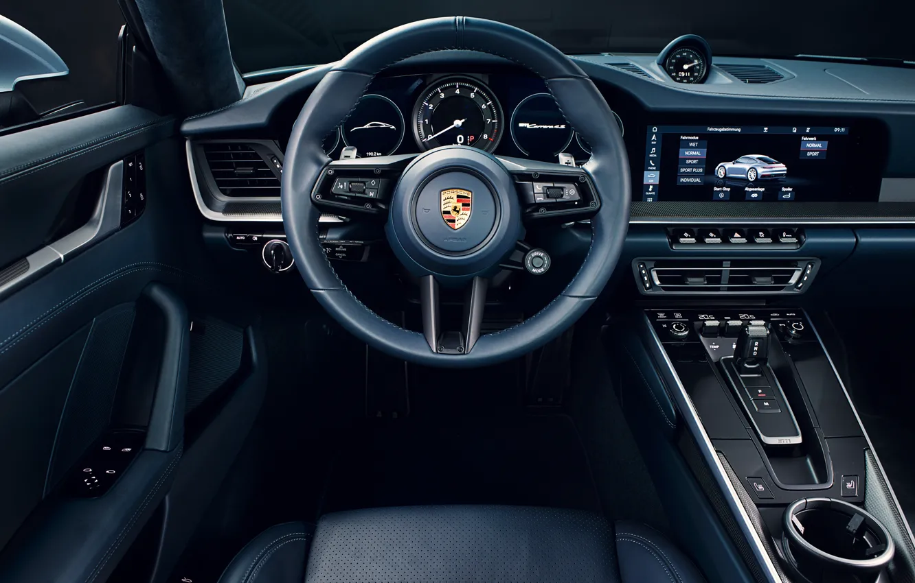 Фото обои 911, Porsche, руль, салон, Carrera 4S, 2019