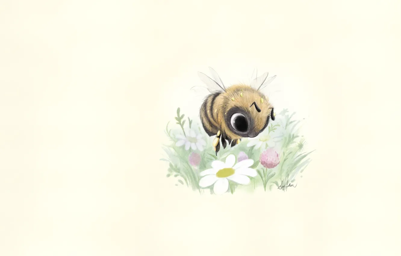 Фото обои арт, пчёлка, полянка, цветочек, детская, Sydney Hanson