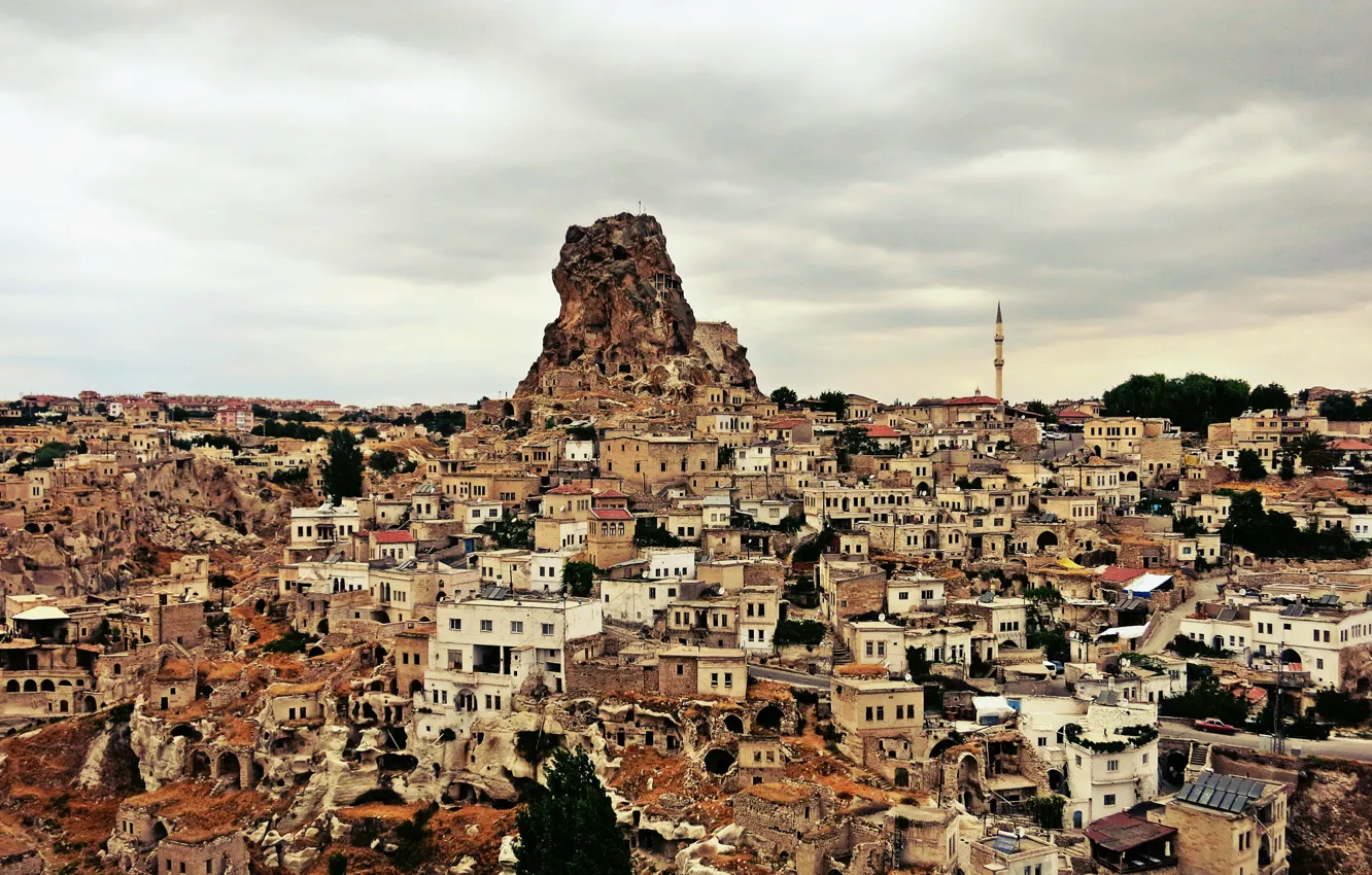 Фото обои башня, Турция, Turkey, Каппадокия, Cappadokia, Ортахисар, Ortahisar castle