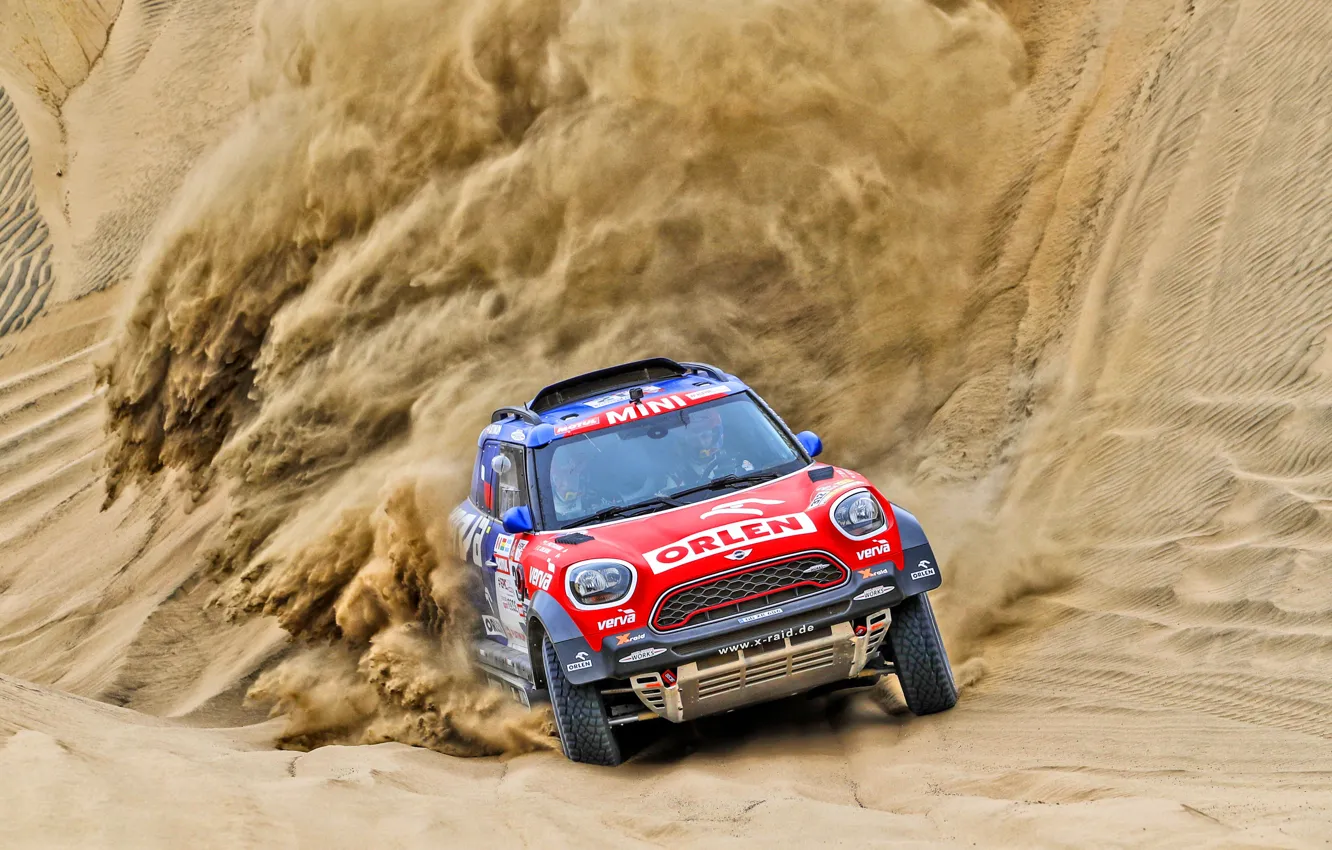 Фото обои Песок, Mini, Спорт, Пустыня, Скорость, Гонка, Rally, Dakar