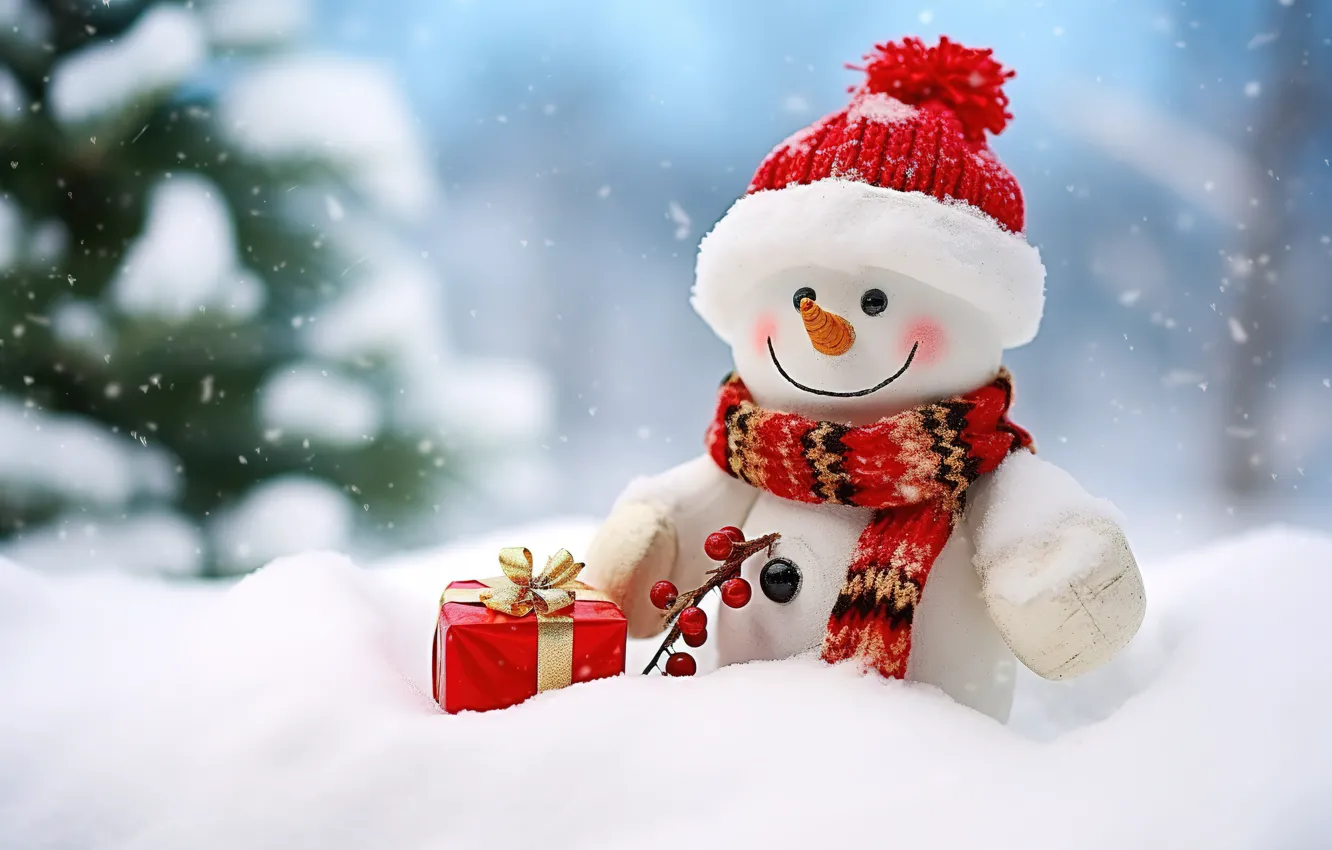 Фото обои зима, снег, снежинки, Новый Год, Рождество, снеговик, happy, Christmas