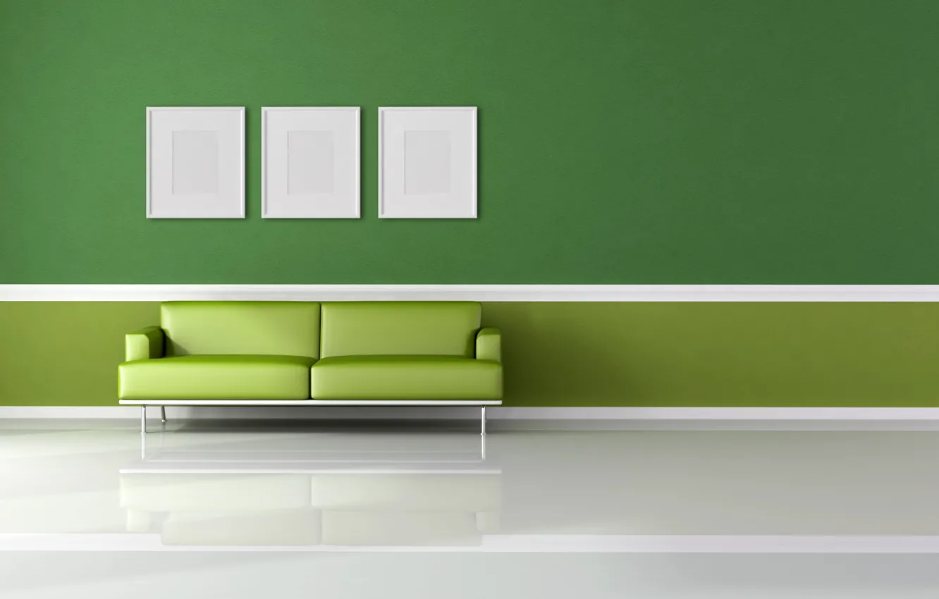 Фото обои белый, зеленый, диван, минимализм