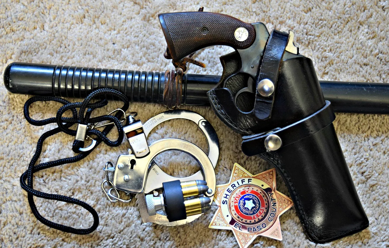 Фото обои значок, Police, наручники, дубинка, Colt, Револьвер, Positive Special