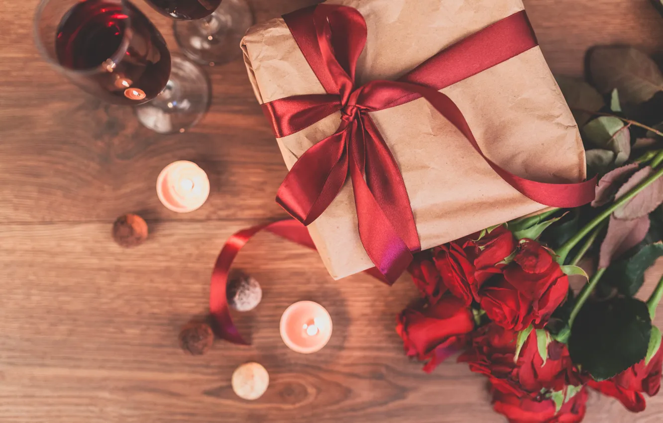 Фото обои цветы, подарок, вино, розы, букет, wine, flowers, gift
