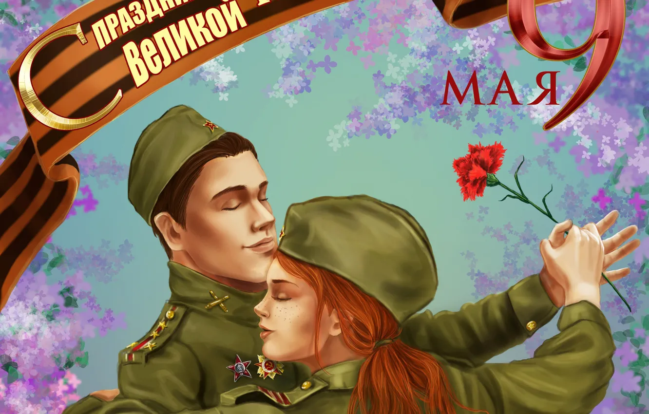 Фото обои девушка, танец, весна, мужчина, 9 мая, День Победы