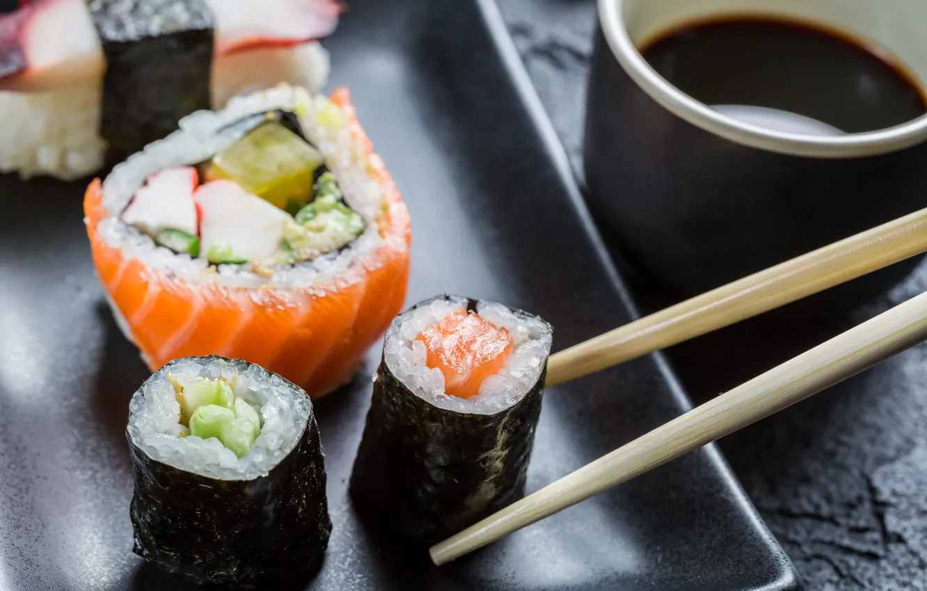 Фото обои рыбка, rolls, sushi, суши, fish, роллы, начинка, японская кухня