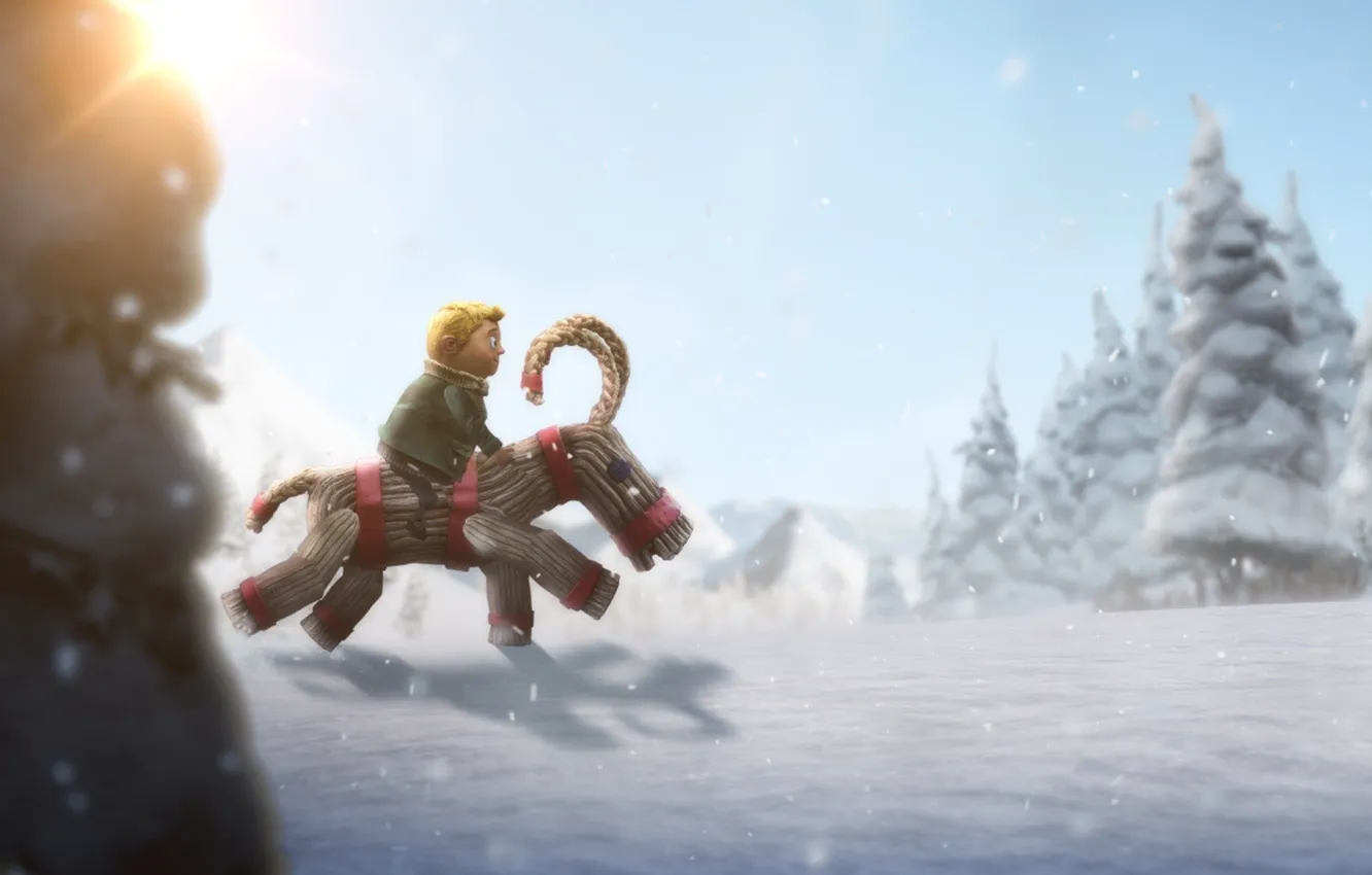 Фото обои blizzard, snow, boy, animated film, scarf, animated movie, Get Santa