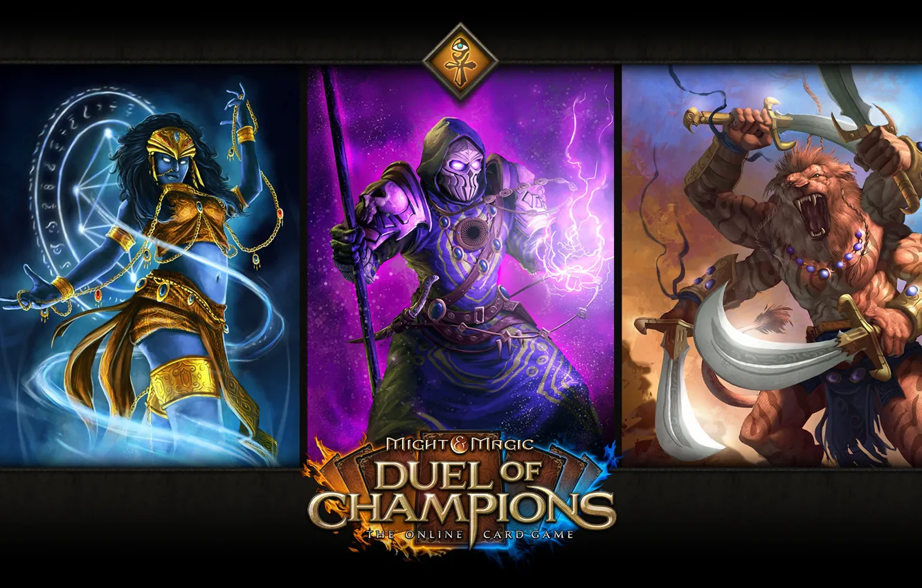 Фото обои карты, Might &amp; Magic: Duel of Champions, Пленённая джинния, Гадатель Преисподней, Раджа ракшасов