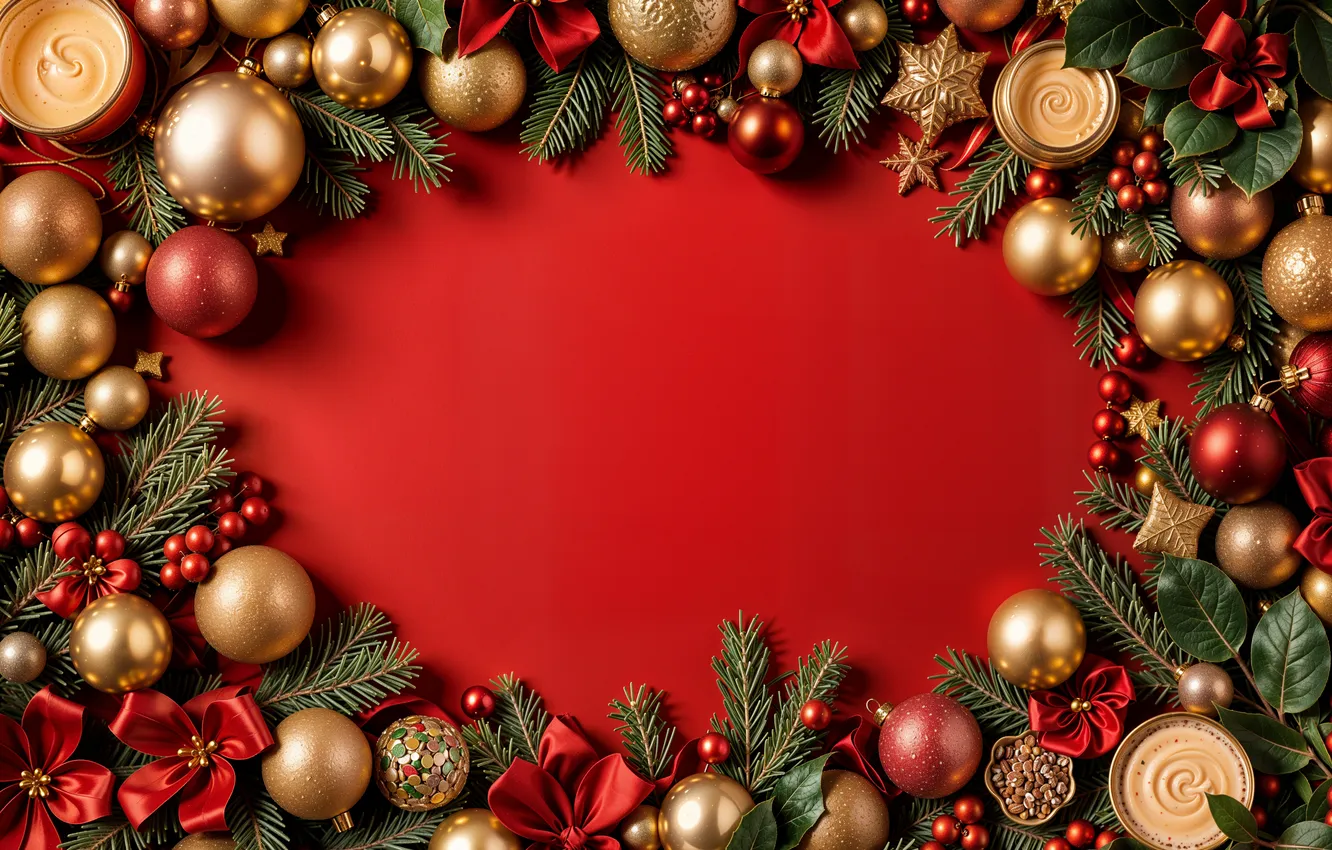 Фото обои украшения, шары, Рождество, Новый год, golden, new year, Christmas, balls