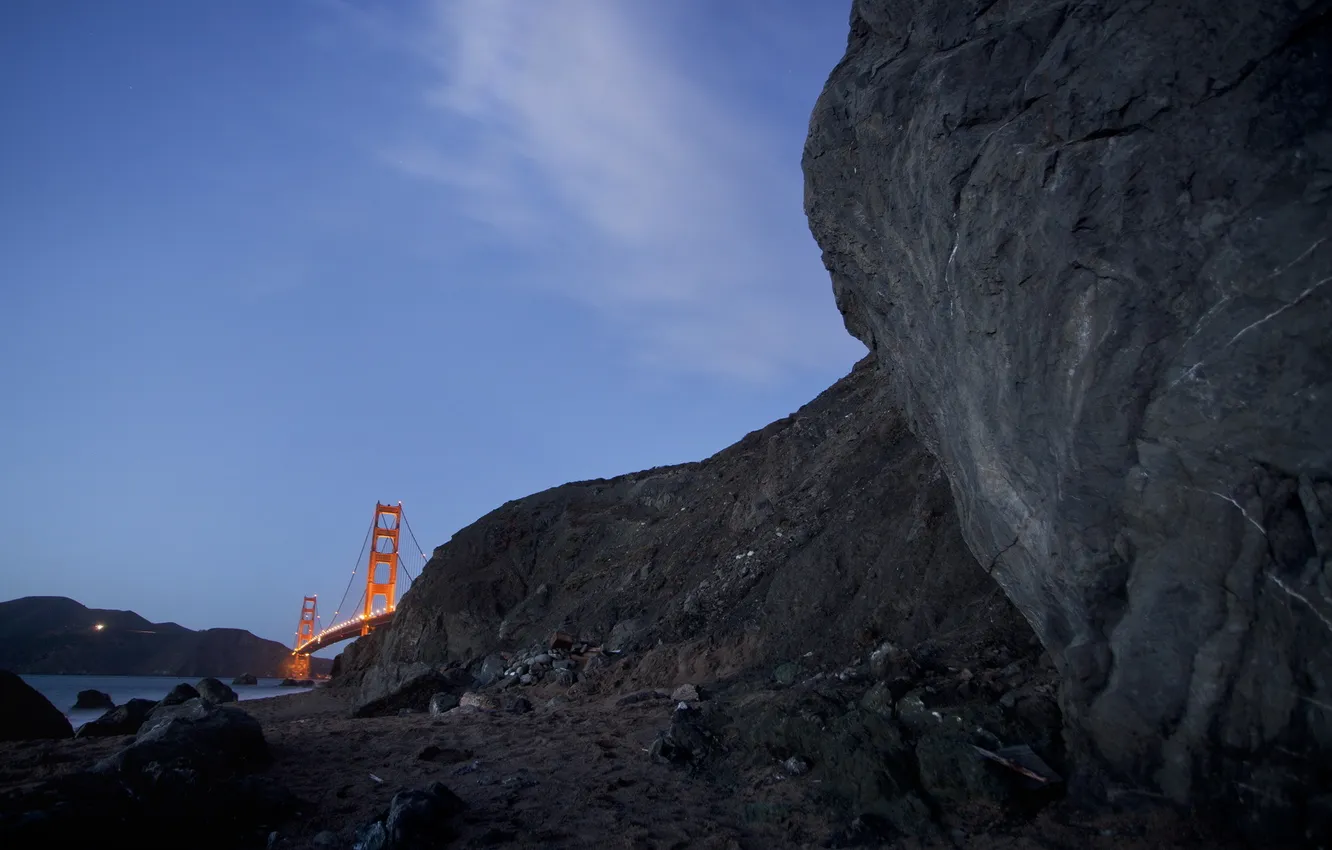 Фото обои мост, природа, Golden Gate from Marshall Beach