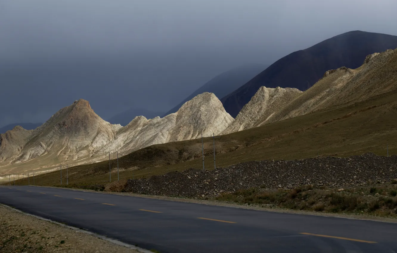 Фото обои дорога, горы, Тибет