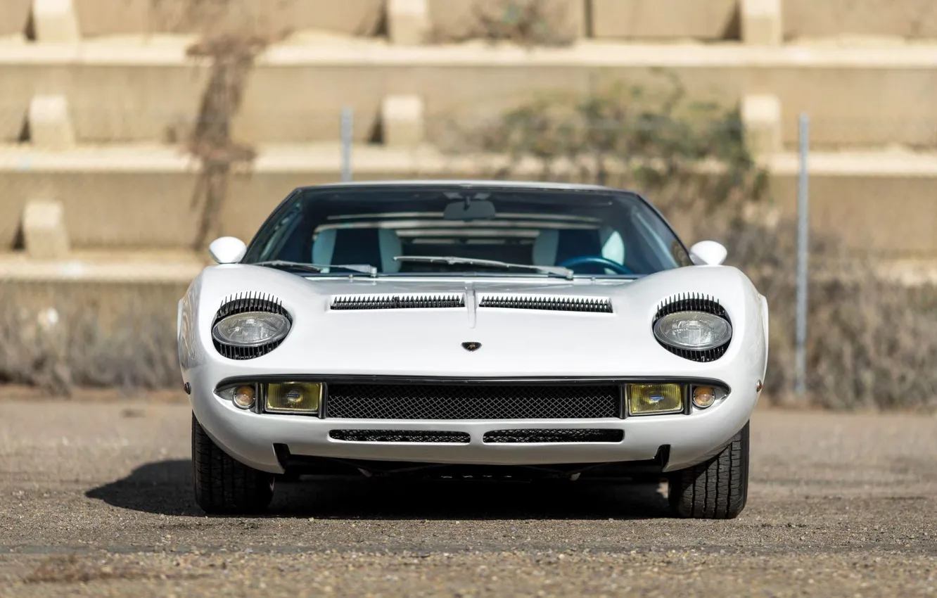 Фото обои Авто, Lamborghini, Белый, Машина, Ресницы, 1971, Фары, Автомобиль