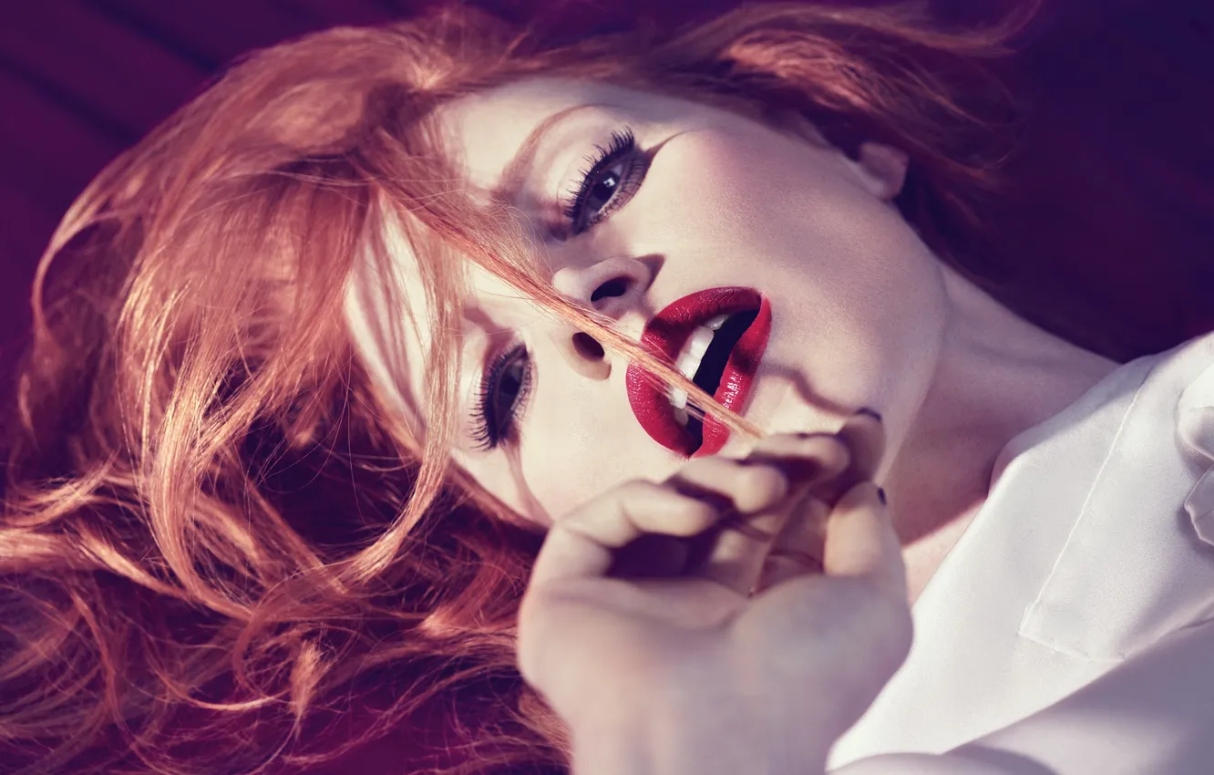 Фото обои взгляд, рыжая, Jessica Chastain, Джессика Честейн